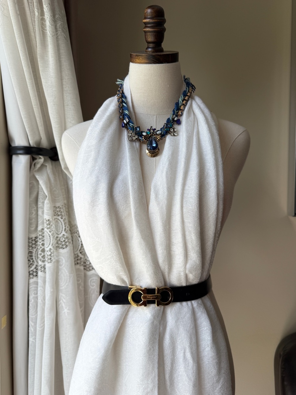 Ferragamo Buckle - latte/black double sided Leather Belt